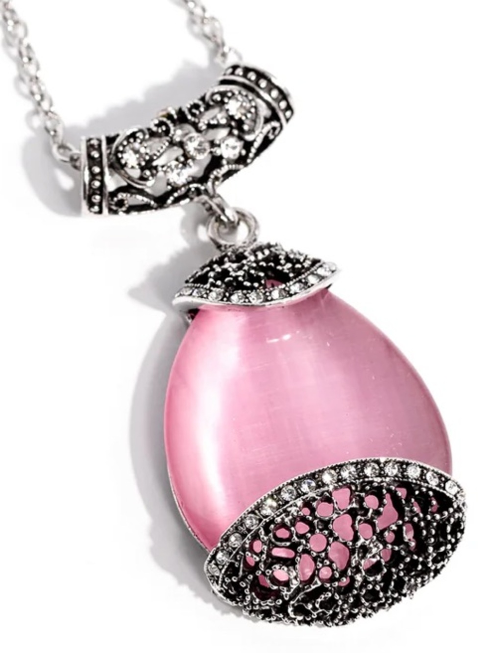 🩷🩶🩷 “HYPNOTIC HEADLINER” PINK CAT’S EYE TEARDROP GEMSTONE NECKLACE ~ PAPARAZZI❗️